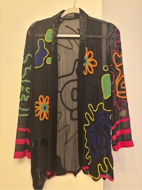 Fabrice  Beaded Sheer Silk Chiffon Pop Art Vintage
